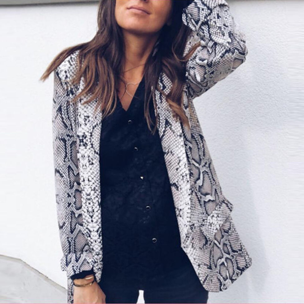 Thumbnail: Women Blazer Leopard And Snake Print Lapel Slim Fit Slit Pocket Cardigan Suit C