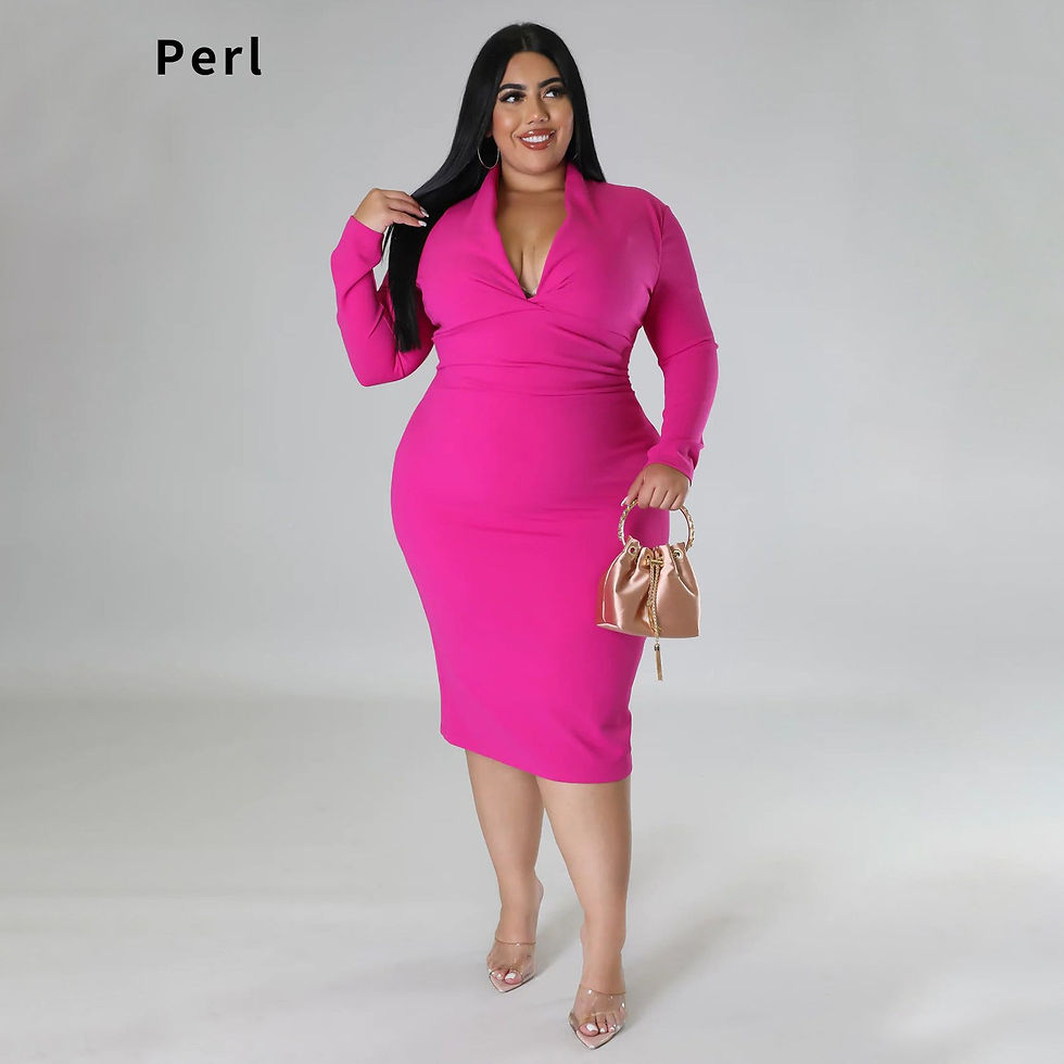 Miniatura: Perl Plus Size Full Sleeve V-neck Long Dress for Women Elegant Autumn Outfit Cu