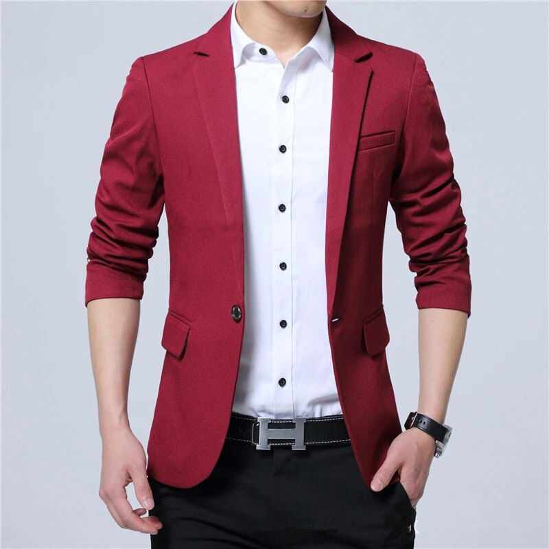 섬네일: 2023 New Spring and Autumn thin Casual Men Blazer Cotton Slim England Suit Blas