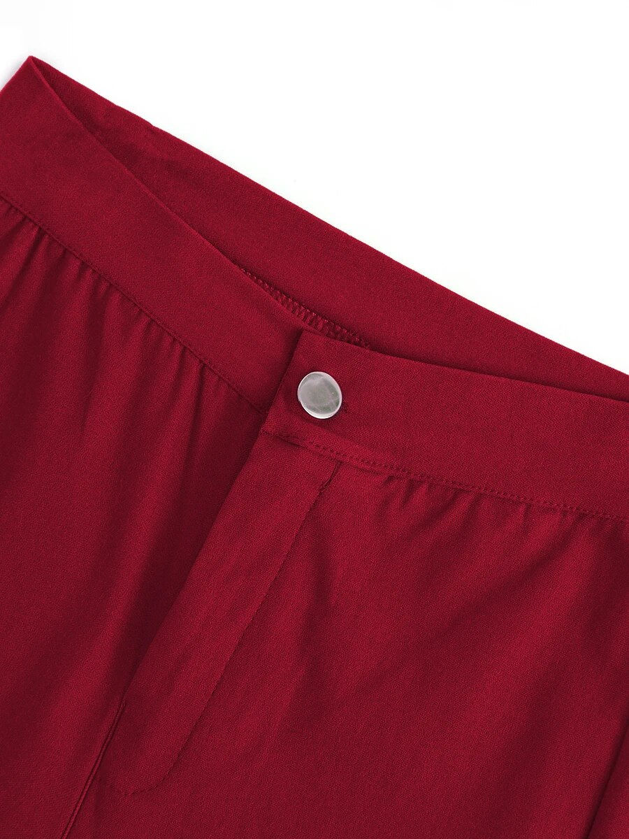 Miniatúra: LW Plus Size High-waisted Zipper Design Pants Autumn Wine Red Pencil Pants Fash