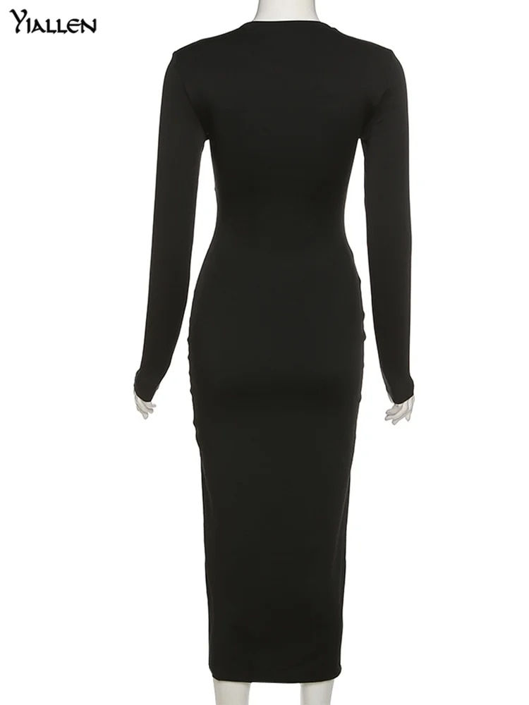 Miniatura: Yiallen Autumn Crossed Cleavage Maxi Dress Women Concise Side Spilt Elegant Ves
