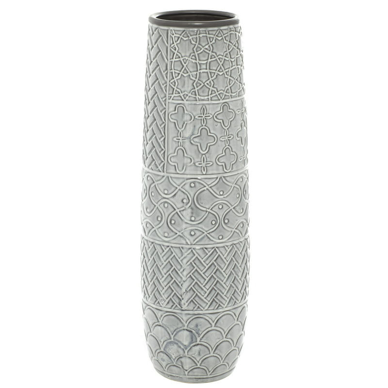 Miniature : Eclectic Ceramic Decorative Vase with Chevron, Scribbles, Curved Scales and Scr