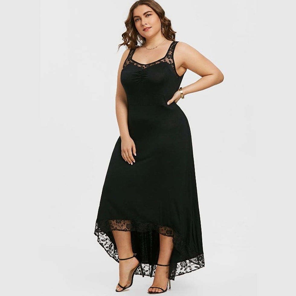 Thumbnail: Women Sleeveless Tank Dress Fashion Loose Solid Black Lace V-Neck Vest Top Fema