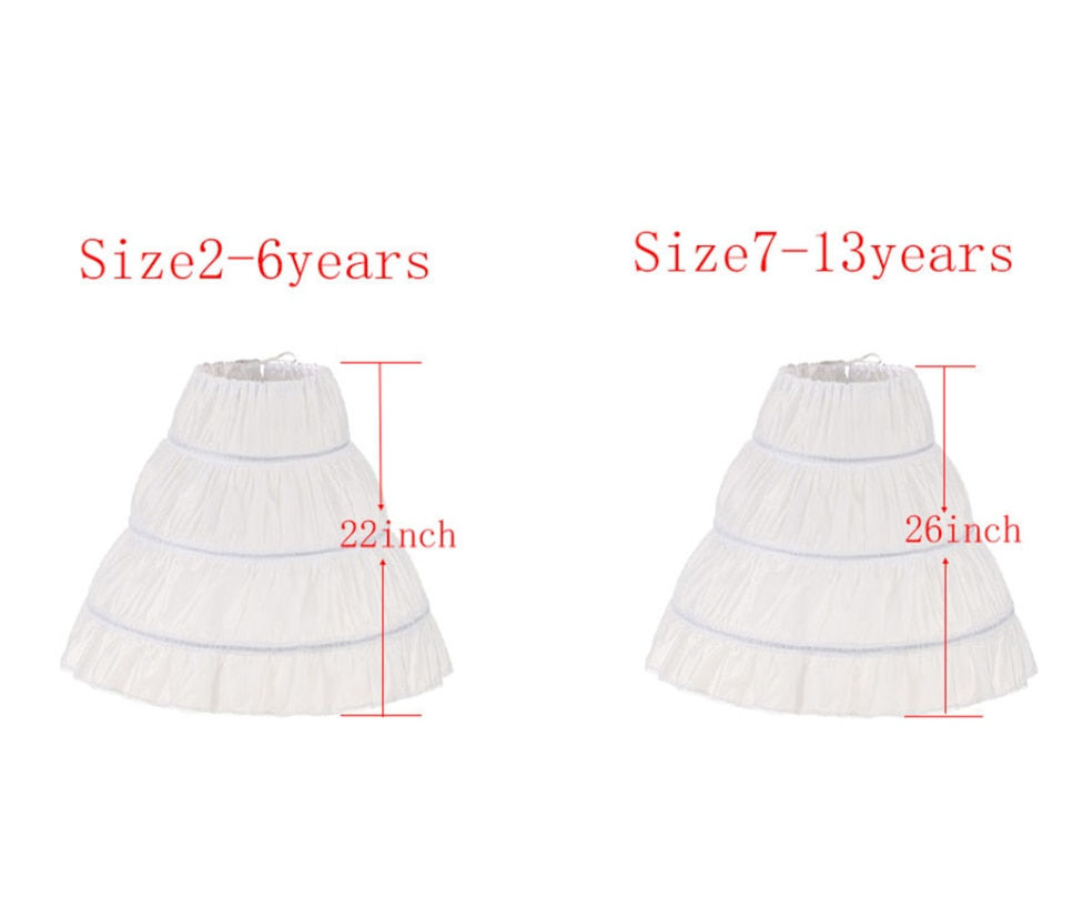 Miniatiūra: 2023 White Children kids Petticoat A-Line 3 Hoops One Layer Kids Crinoline Lace