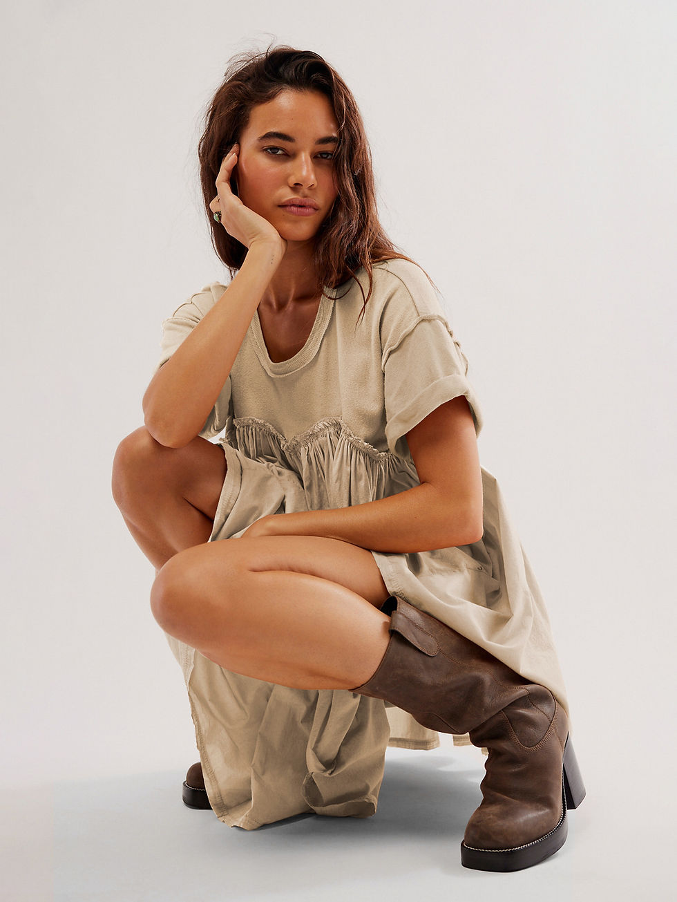 Thumbnail: Lotus Leaf Short Skirt High Waist Spring And Summer New Casual Short Sleeve Rou