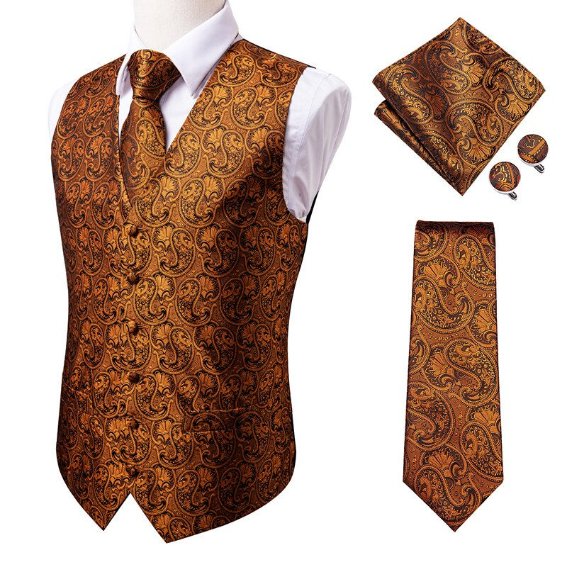 Miniatura: Hi-Tie 20 Color Silk Men's Vests and Tie Business Formal Dresses Slim Vest 4PC