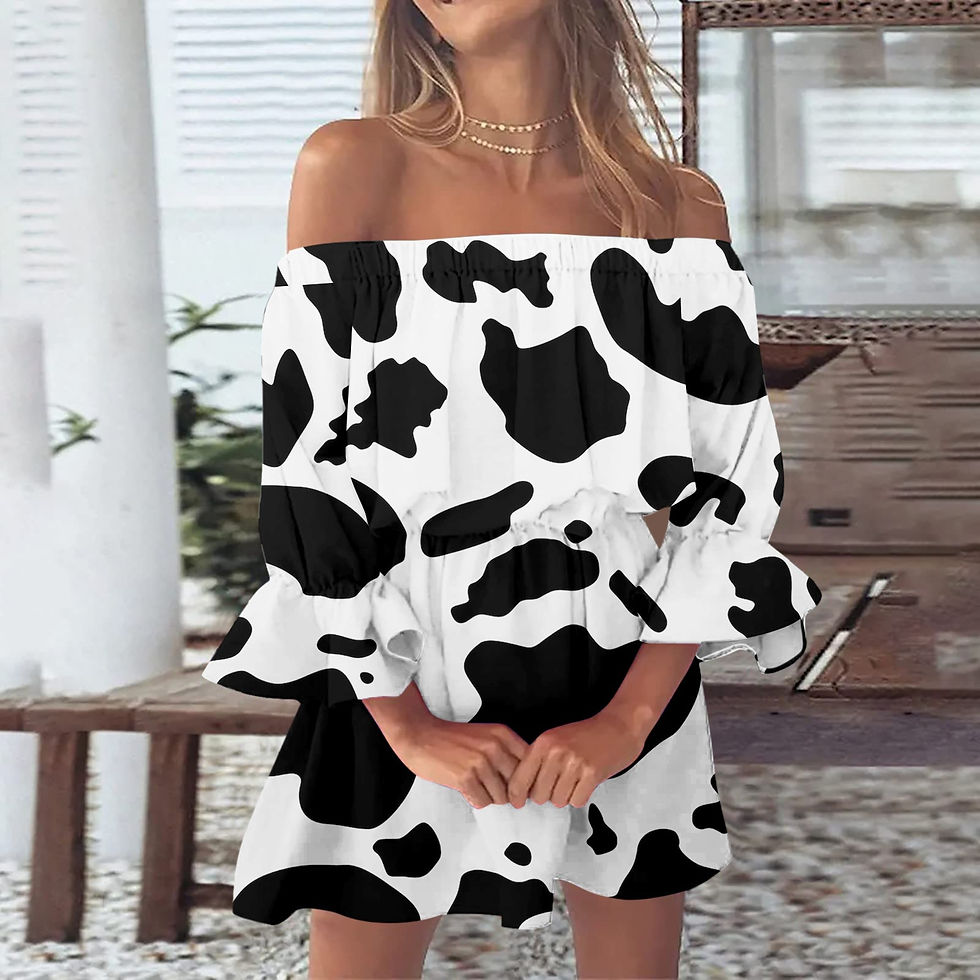 Thumbnail: Fashion Off Shoulder Sundress Dresses Women Loose Gradient Print Boho Dress Bel