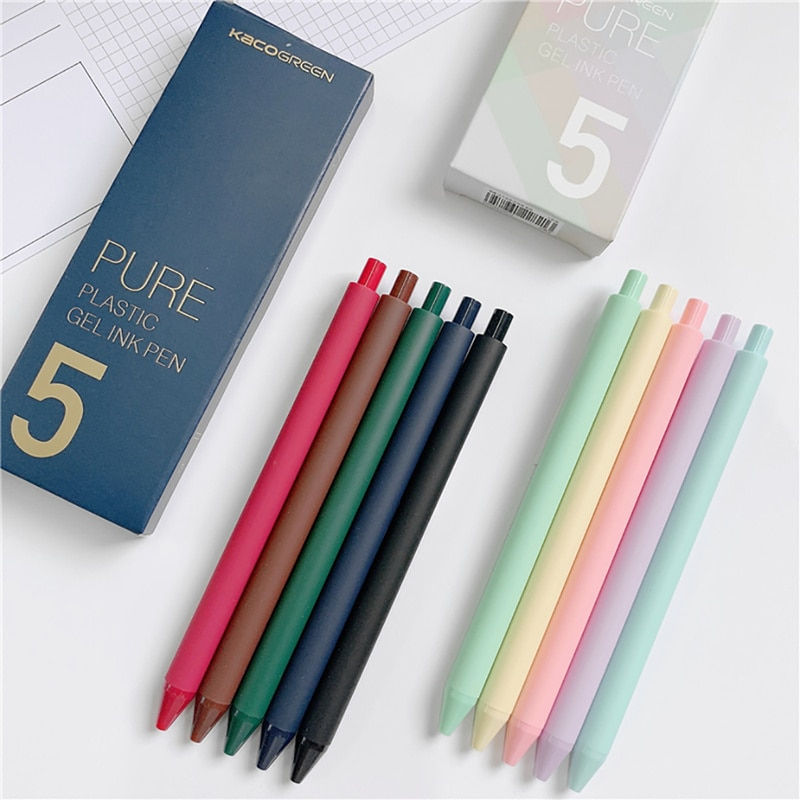 Miniatură: Kaco Cute Retractable Gel Pens Vintage Pen Extra Fine 0.5mm Kawaii Pen Statione