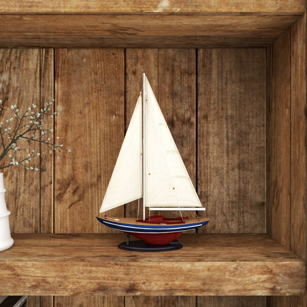Coastal Wood Sailboat Sculpture, 17"W X 21"H Sculptures Statues Office Home