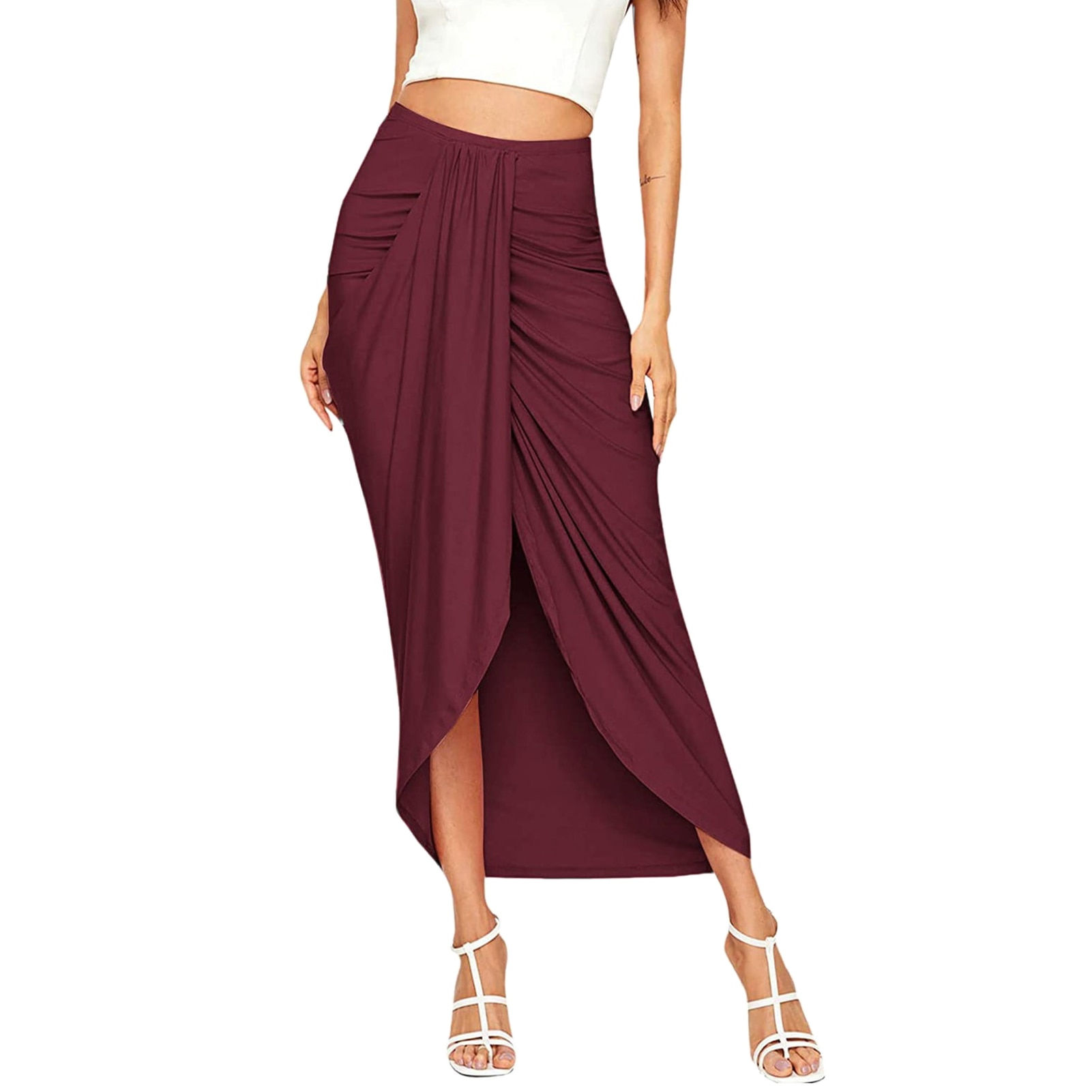 Women Spring Summer Mid Calf Asymmetrical Long Skirts y2k Aesthetic Fairycore V