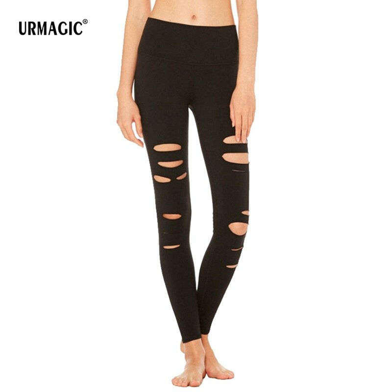 Miniatura: Women's Hollow Hole High Waist Yoga Trousers High Waist Solid Color Tight