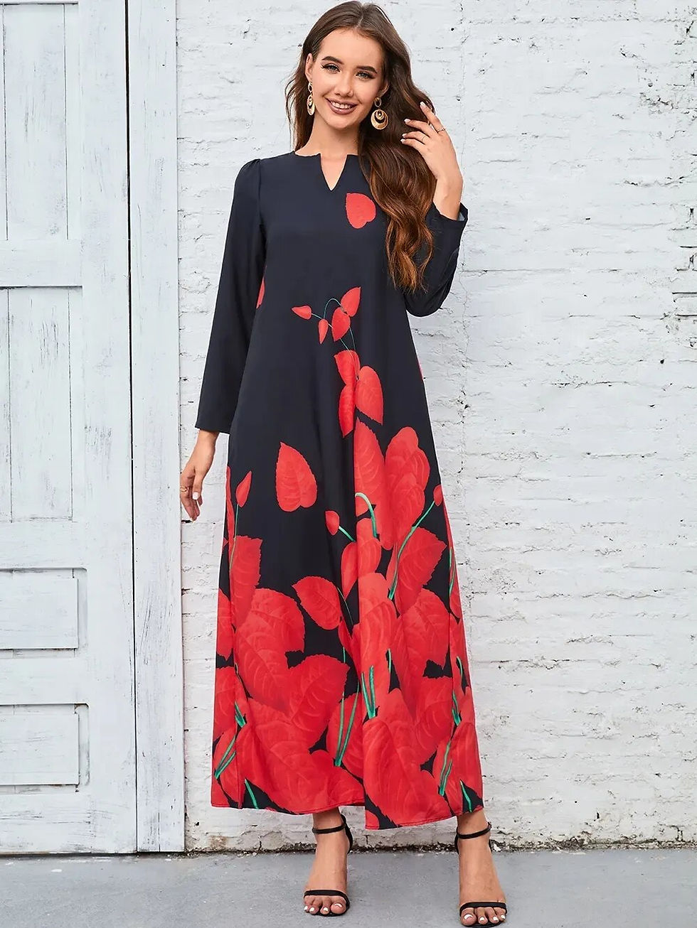 Thumbnail: 2023 New Plus Size Women Dress Autumn Winter Floral Printed Maxi Dresses Casual