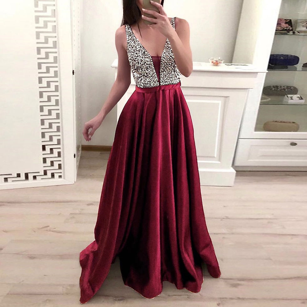 Thumbnail: V Neck Sequins Formal Gown Dress Sleeveless High Waist Prom Long Dresses Brides