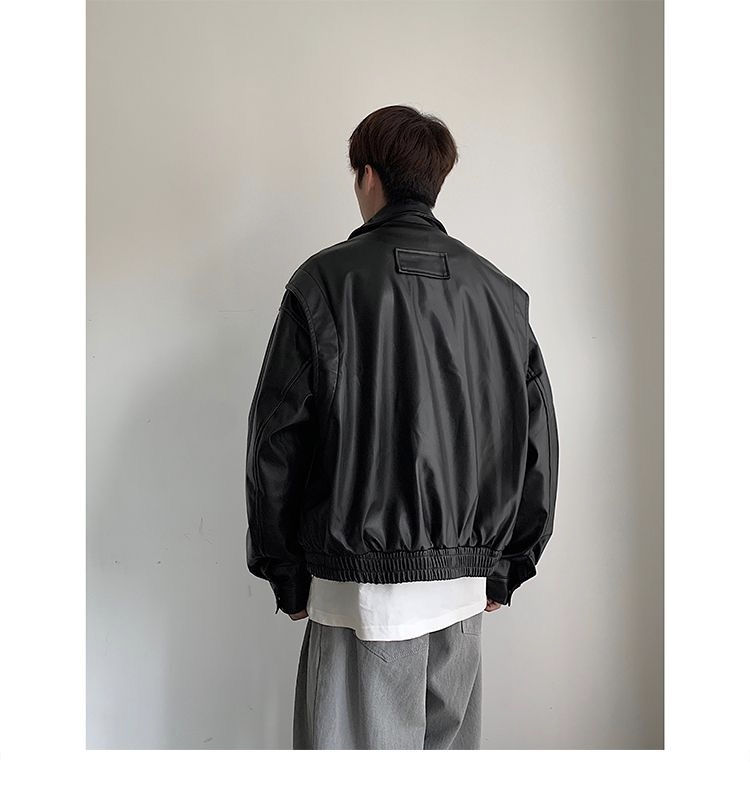 Thumbnail: Vintage Motorcycle Leather Coat Men's Autumn
