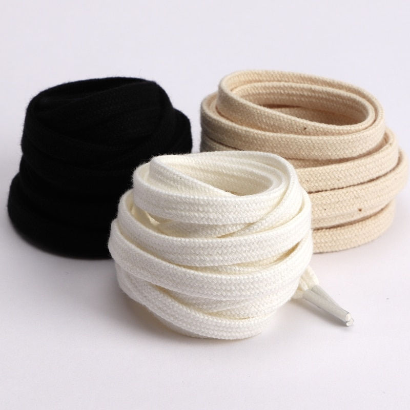 ภาพขนาดย่อ: 1Pair Cotton Flat Shoelaces Sneakers Canvas Shoe laces Women Men Shoelace White