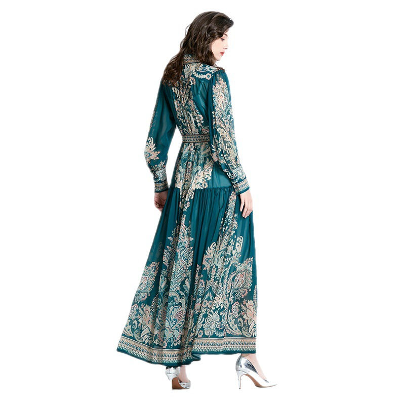 Minijatura: Long Sleeve Stand-up Collar Puff Sleeve Lace Printing Dress