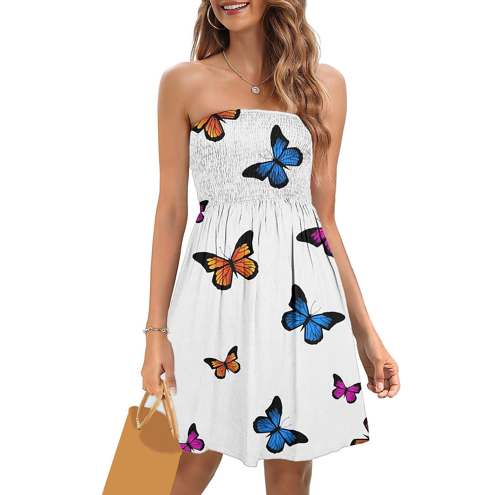 Indexkép: Women's Summer Strapless Mini Dresses Gradient Smocked Casual Beach Tube Top Dr