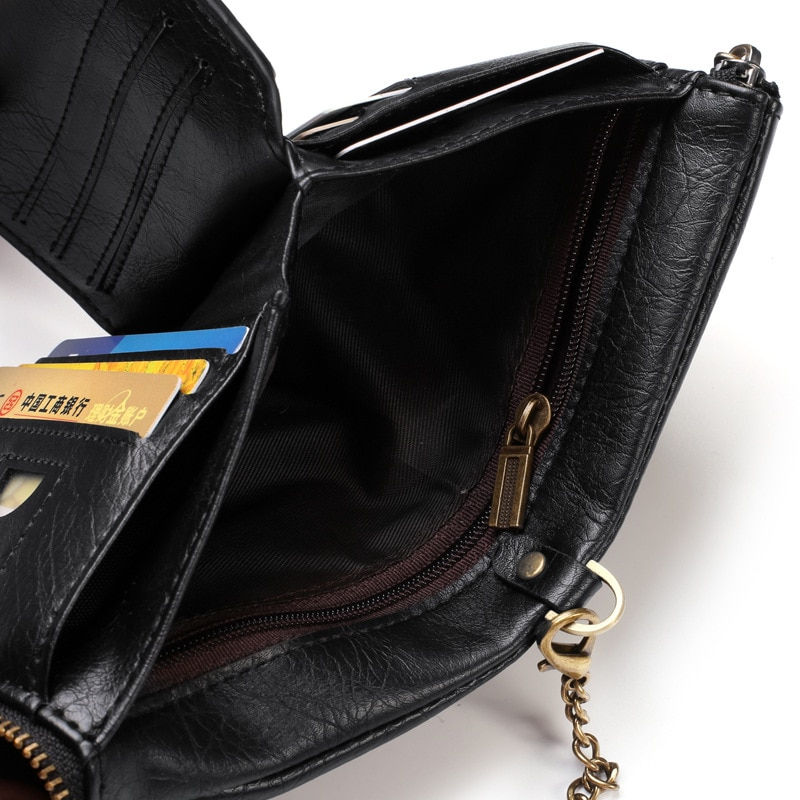 Thumbnail: New Men Wallets PU Leather Short Card Holder Chain Luxury Brand Men's Purse Hig
