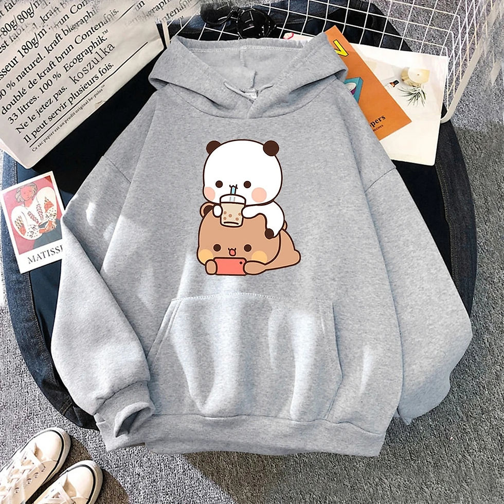Миниатюра: Bubu And Dudu Drink Bubble Tea Print Women Hoodie Kawaii Female Sweatshirt Hara