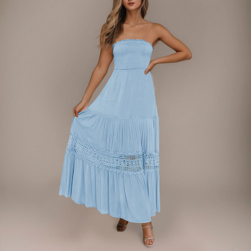 Thumbnail: Cute Strapless Bohemian Maxi Dress Summer Off Shoulder Lace Trim Backless Beach