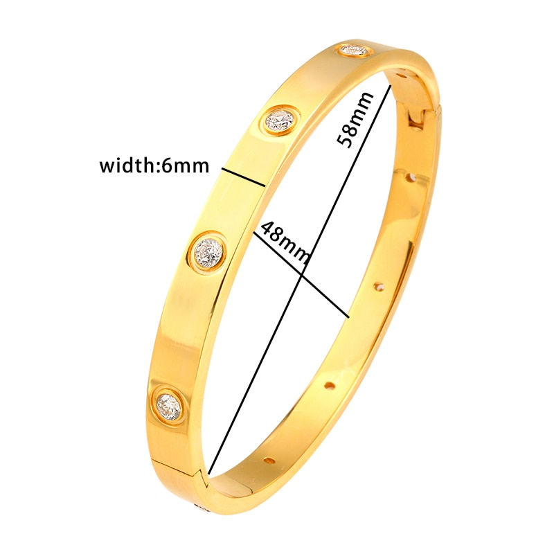 Thumbnail: Stainless Steel Golden Color Beautiful Lovers Cubic Zirconia Bracelets Bangles