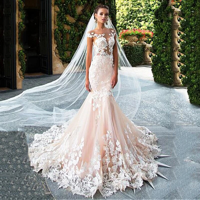 Thumbnail: LoveDress Pink Boho Wedding Dress Mermaid Lace Appliques Sex Backless Bride Gow