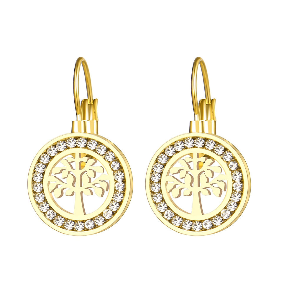 Thumbnail: Stainless Steel Earrings 2022 Trend Fortune Tree 3A zircon Crystal Fashion Char