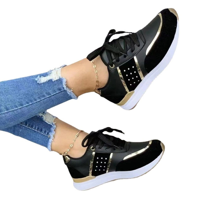 תמונה ממוזערת: Women Sneakers Platform Shoes Leather Patchwork Casual Sport Shoes Ladies Outdo