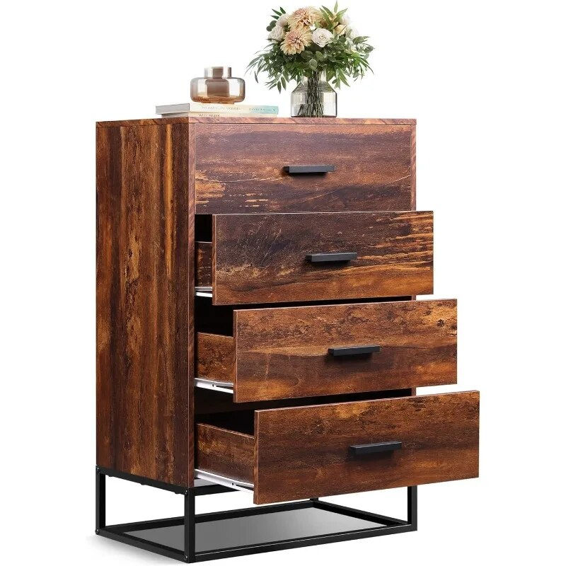 WLIVE Dresser for Bedroom with 4 Drawers, Chest of Drawers, Tall Dresser Drawer