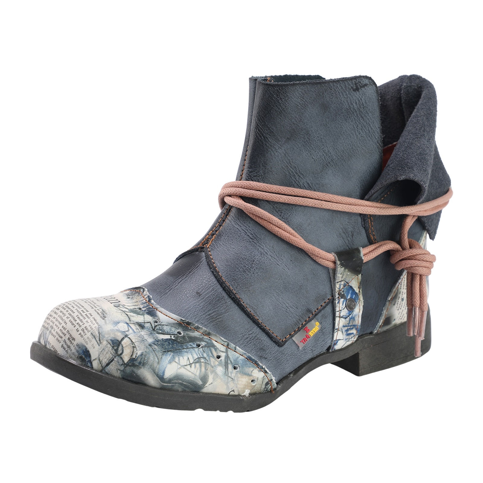 TMA EYES Women's Tie-Accent Leather Lazy Wear Slip-on Ankle Boots