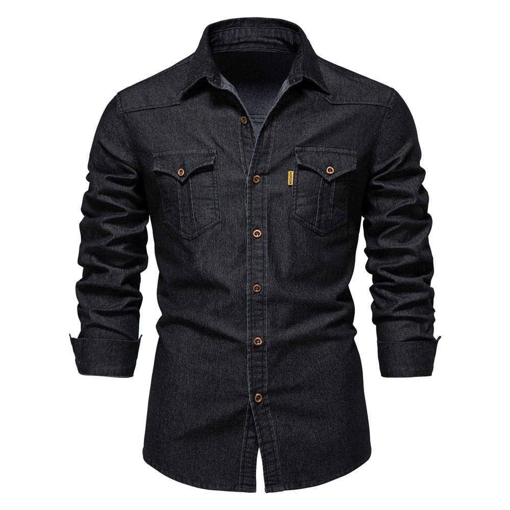 AIOPESON Brand Elastic Cotton Denim Shirt Men Long Sleeve Quality Cowboy Shirts