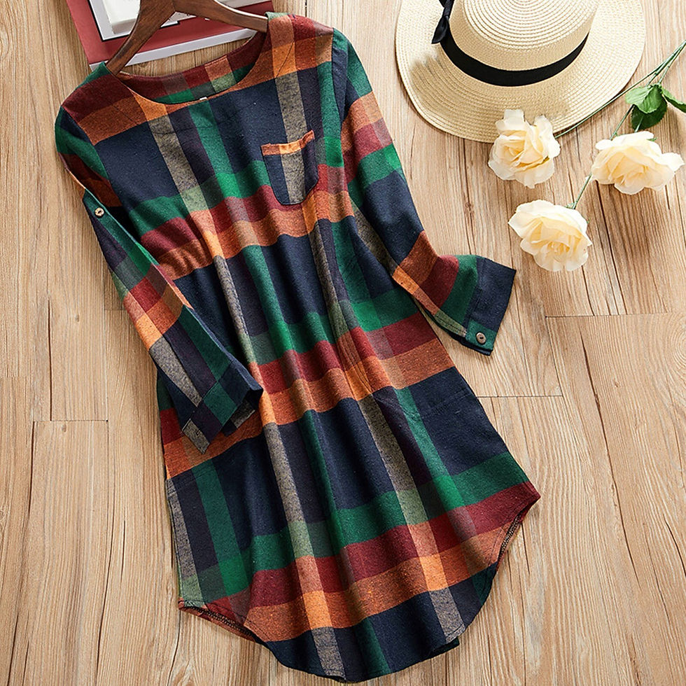 Thumbnail: Pretty Cheap Dress For Women Plus Size Casual Long Sleeve Loose Plaid Prints Sh