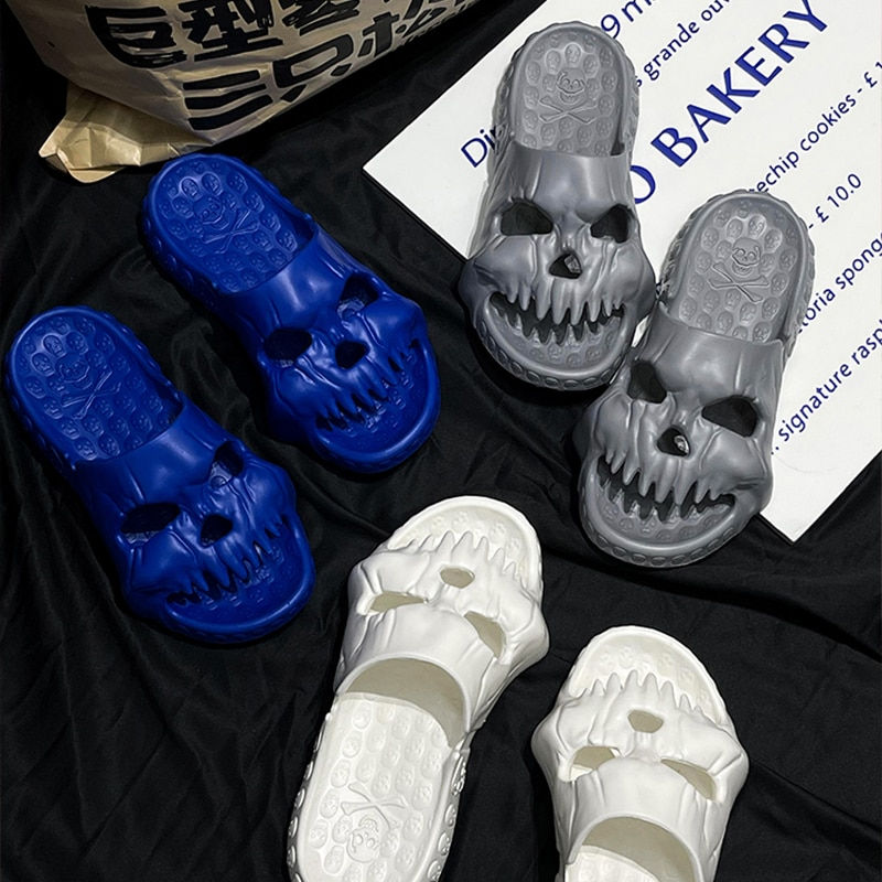 Miniatura: Summer Skull Design Shoes Women Slippers Fun Novelty Slide Beach Non Slip Home