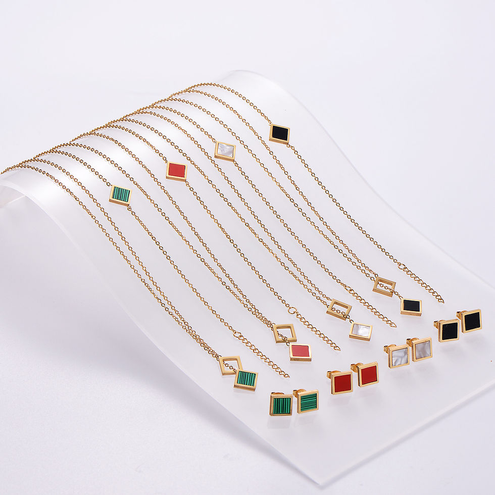 Miniatura: Stainless Steel Niche Temperament Lucky 18K Square Ear Studs Bracelet Necklace