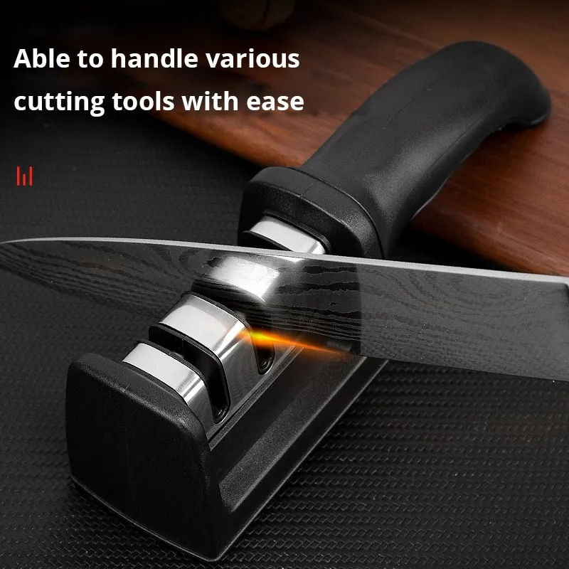 Thumbnail: 1Pc Black Kitchen Three Segment Knife Sharpener Household Multi Functional Hand
