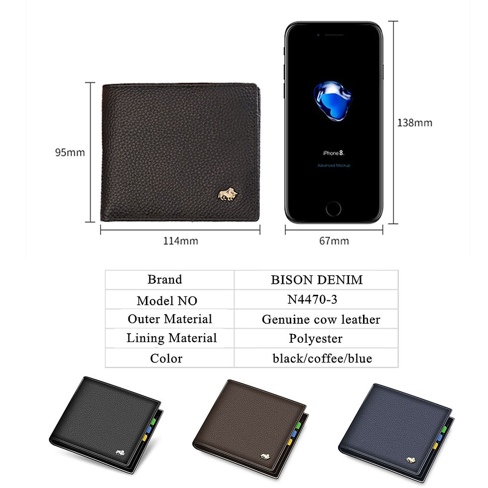 Thumbnail: BISON DENIM Genuine Leather Men Wallets Brand Luxury RFID Bifold Wallet Zipper