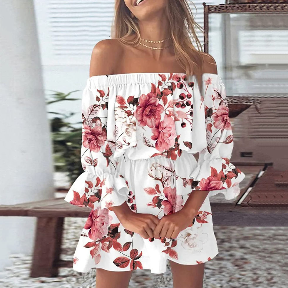 Thumbnail: Boho Dresses for Women 2023 Summer Sexy Off Shoulder Floral Print Flare