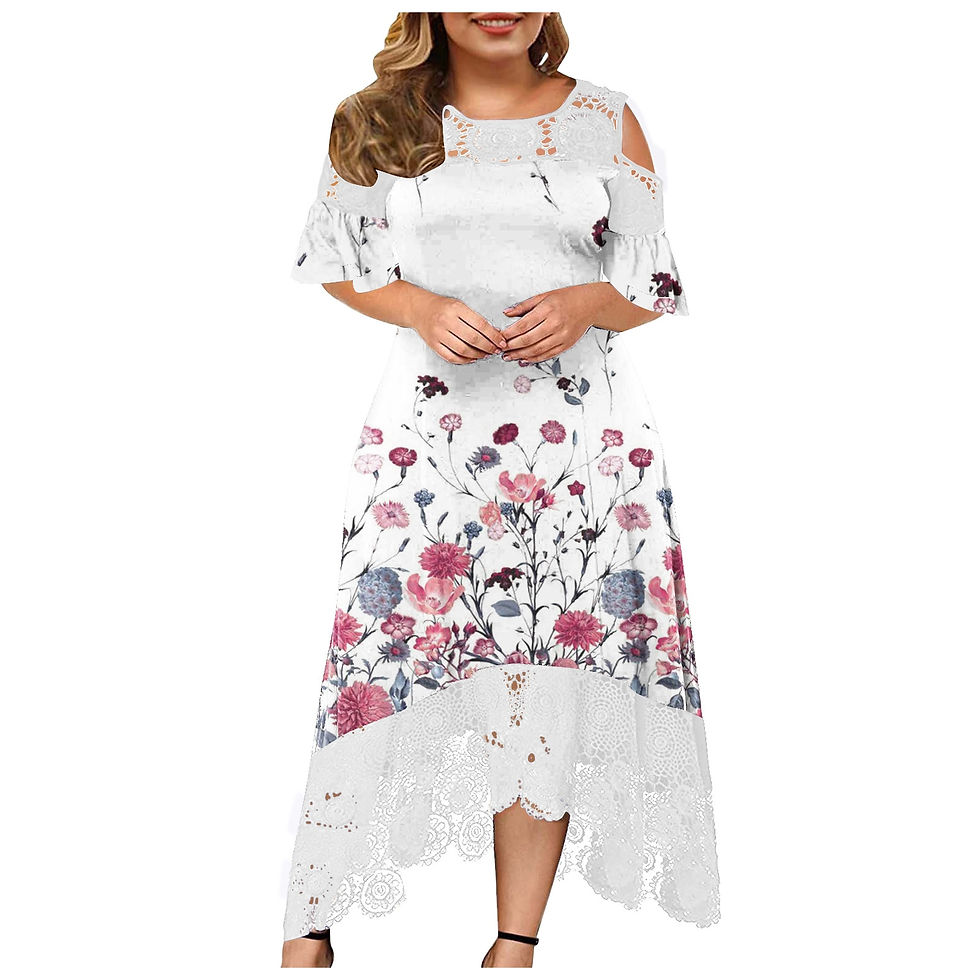 Thumbnail: Women Plus Size Off The Shoulder Aysemmetrical Maxi Dress Floral Lace Ruffle He