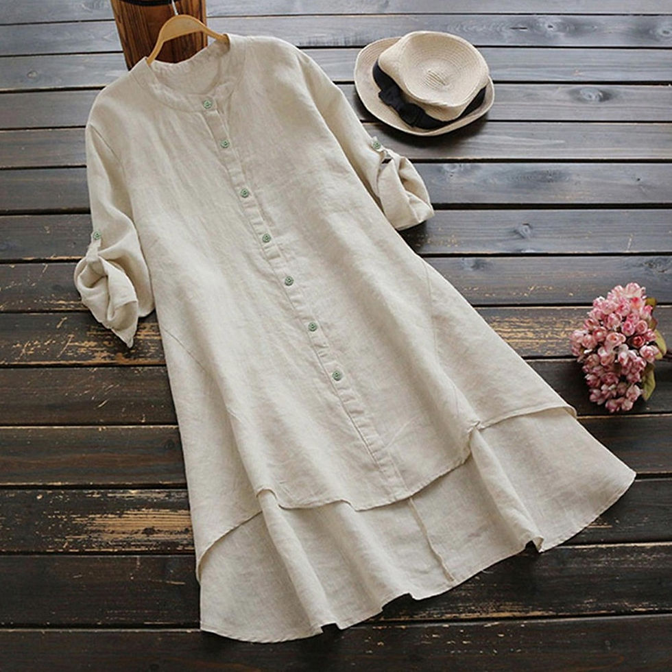 الصورة المصغرة: Oversized Cotton Linen Dress for Women Summer Plus Size Blouse Skirt Vestidos L