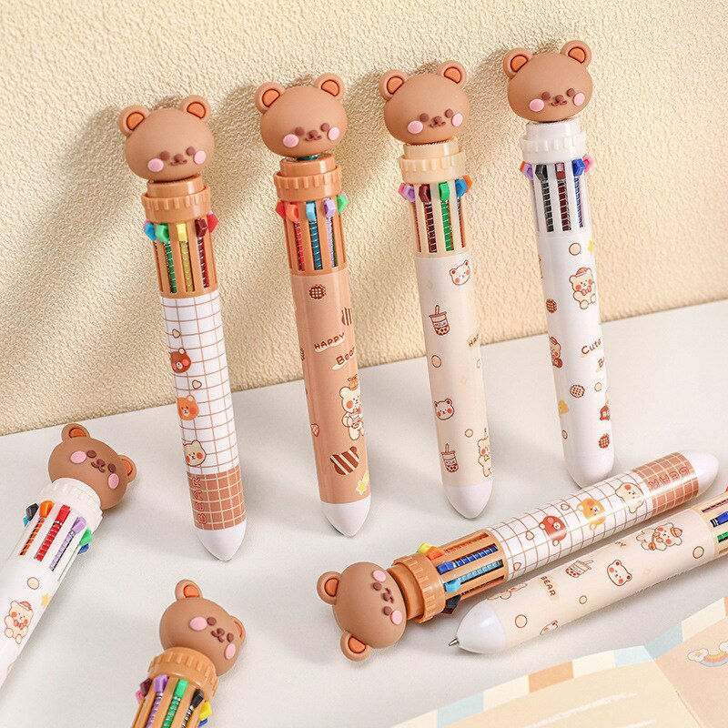 Thumbnail: 10 Colors Ballpoint Pen Cartoon Bear 0.5mm Colorful Ink Gel Pens Silicone Kawai
