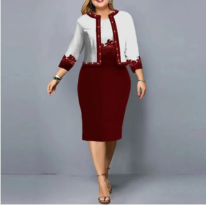 Plus Size Summer Fashion Elegant Two Piece Set Women's Printed Commuter Sleevel