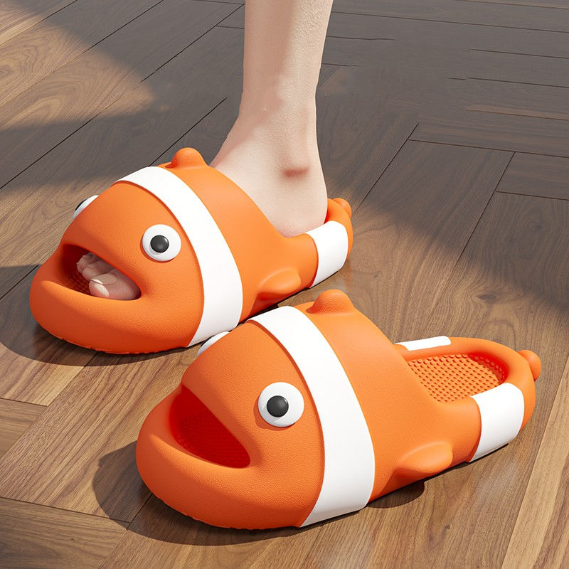 Thumbnail: Shark Shape Summer Women Thick Flat Platform Slippers Non-Slip Home Cute Cartoo