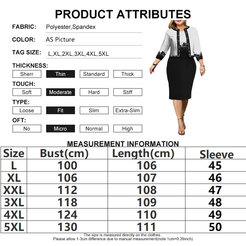 Thumbnail: Women's Plus Size Work Dress Bodycon Formal Occasion Dresses Two Piece Set Wome