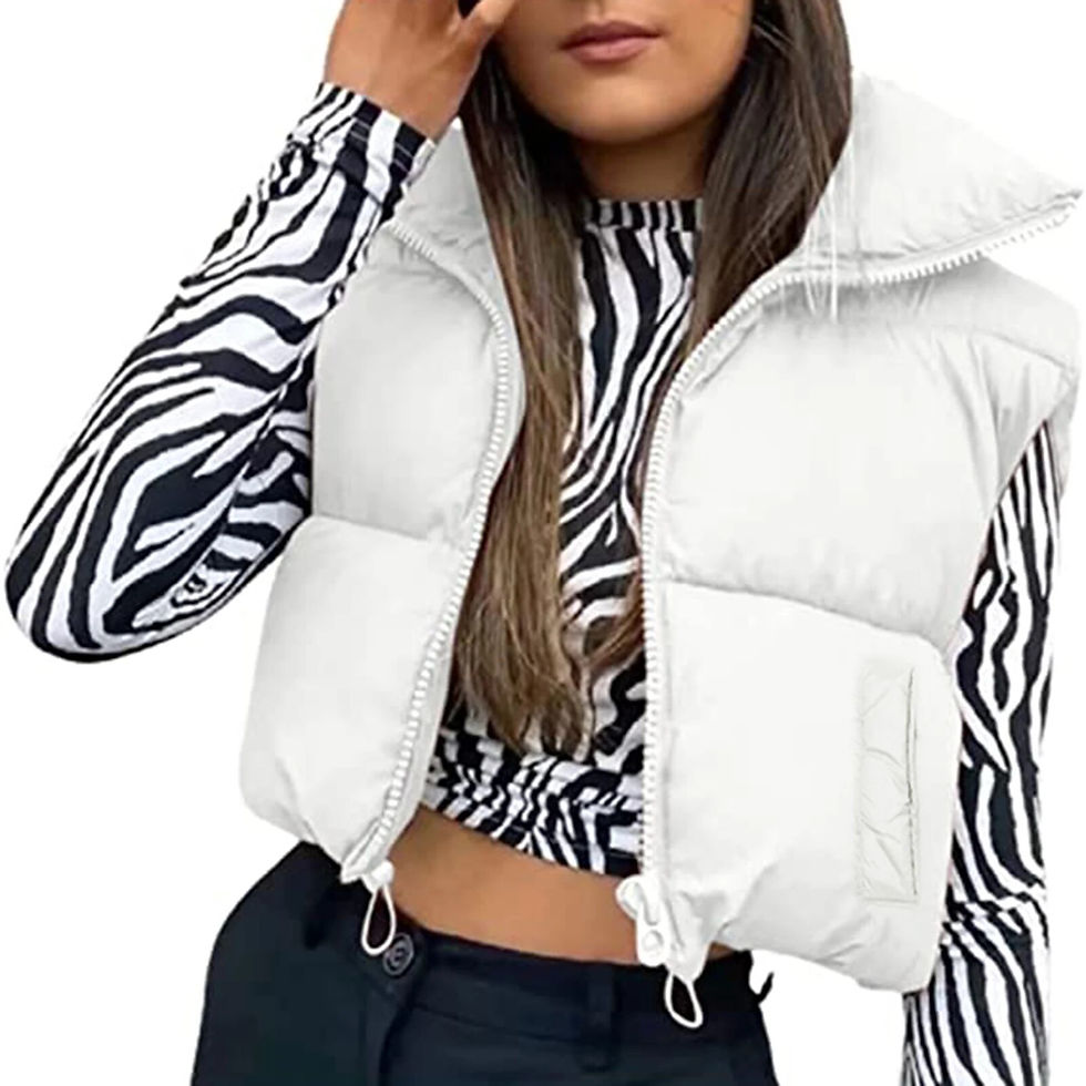 Miniatúra: Women Winter Warm Crop Waistcoat, Sleeveless Stand Collar Double Sided Lightwei