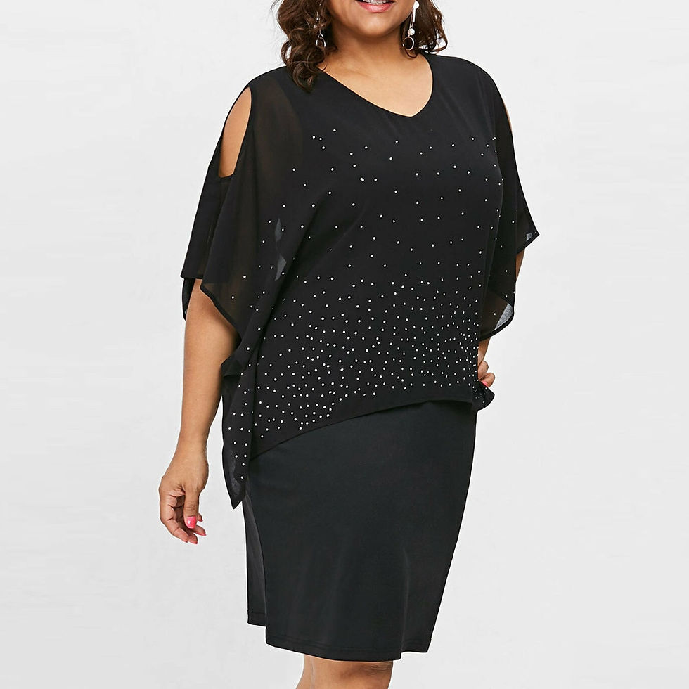 Thumbnail: Woman Plus Size Dress Summer Female Casual O-neck Solid Cold Shoulder Overlay A