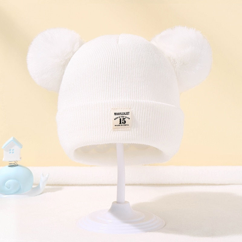 Thumbnail: Autumn Winter Baby Warm Knitted Hats With Pom Kids Knit Beanie Hat Solid Color