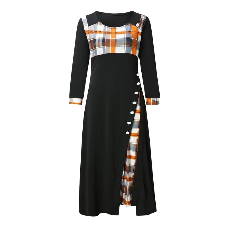 Thumbnail: Plus Size Women Elegant Long Plaid Print Party Dresses England style   Ladies V