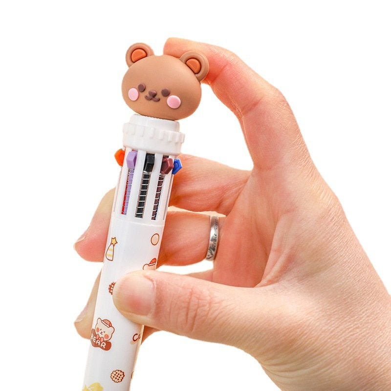 Thumbnail: 10 Colors Ballpoint Pen Cartoon Bear 0.5mm Colorful Ink Gel Pens Silicone Kawai