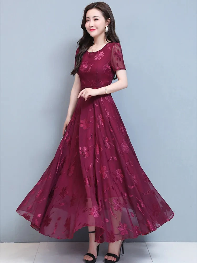 Thumbnail: Vintage Blue Clothes For Women 2023 Maxi Dress Chiffon Floral Party Elegant Boh