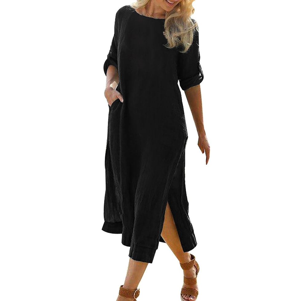 Thumbnail: Retro Cotton Linen Short Sleeve Dresses for Women Summer O-neck Loose Waist Poc